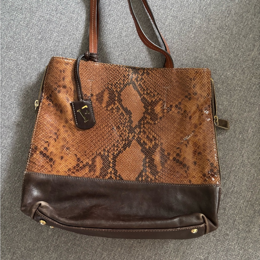 Furla Brown Snakeskin and Leather Tote
